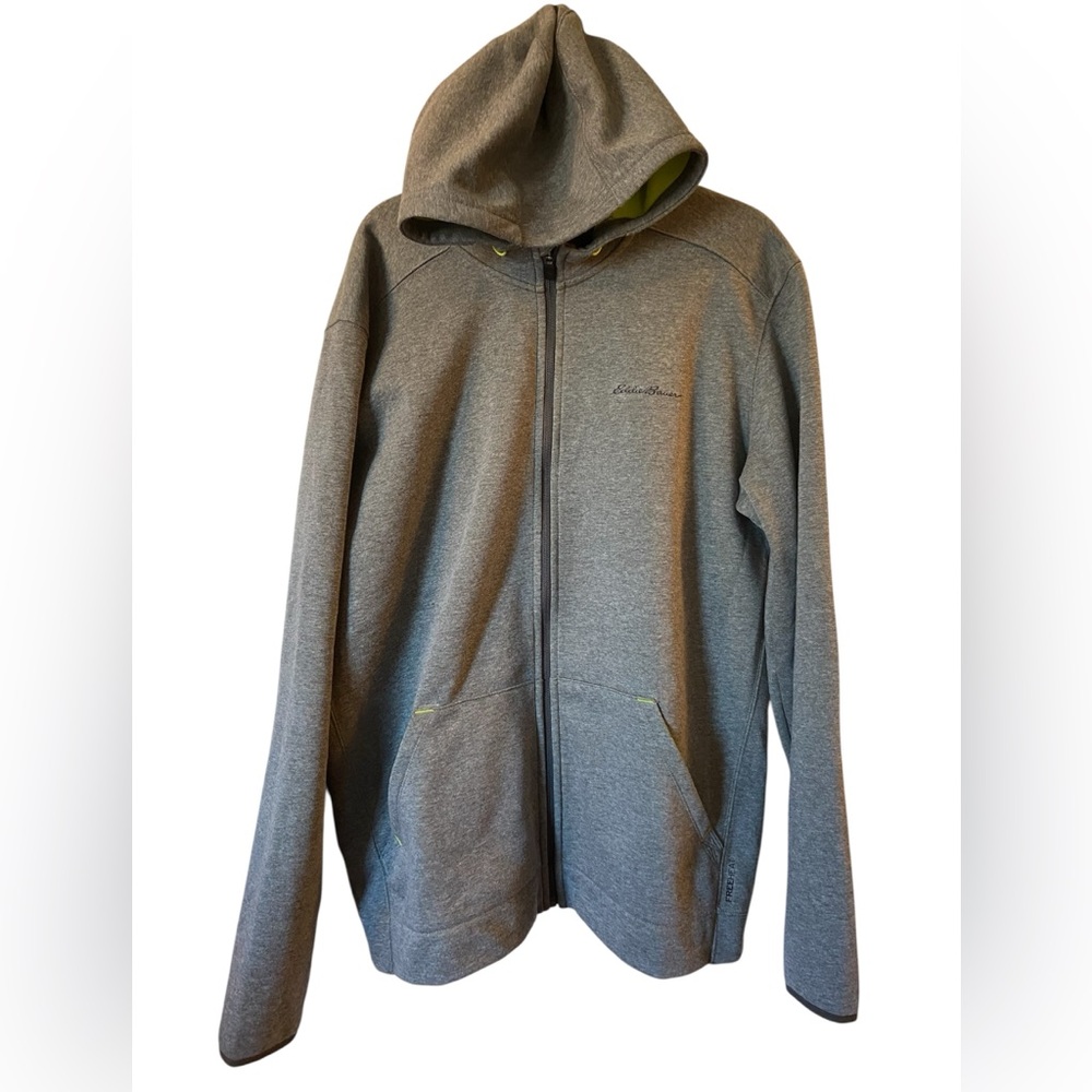 EDDIE BAUER Mens Hoodie Outdoor Jacket- Size TXL light grey with yellow lining